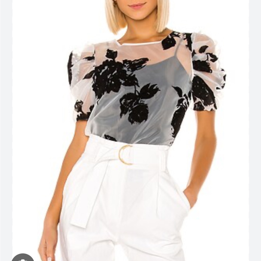 Amanda Uprichard Floral Sheer Puff Sleeve Top